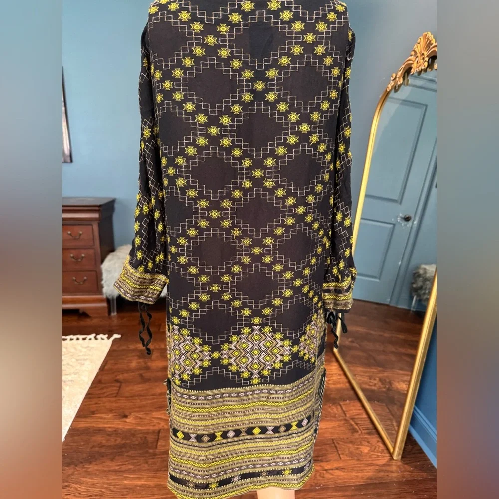 Free People New Romantics Dress Black Yellow Chain Sleeve Boho Size M - Picture 6 of 10